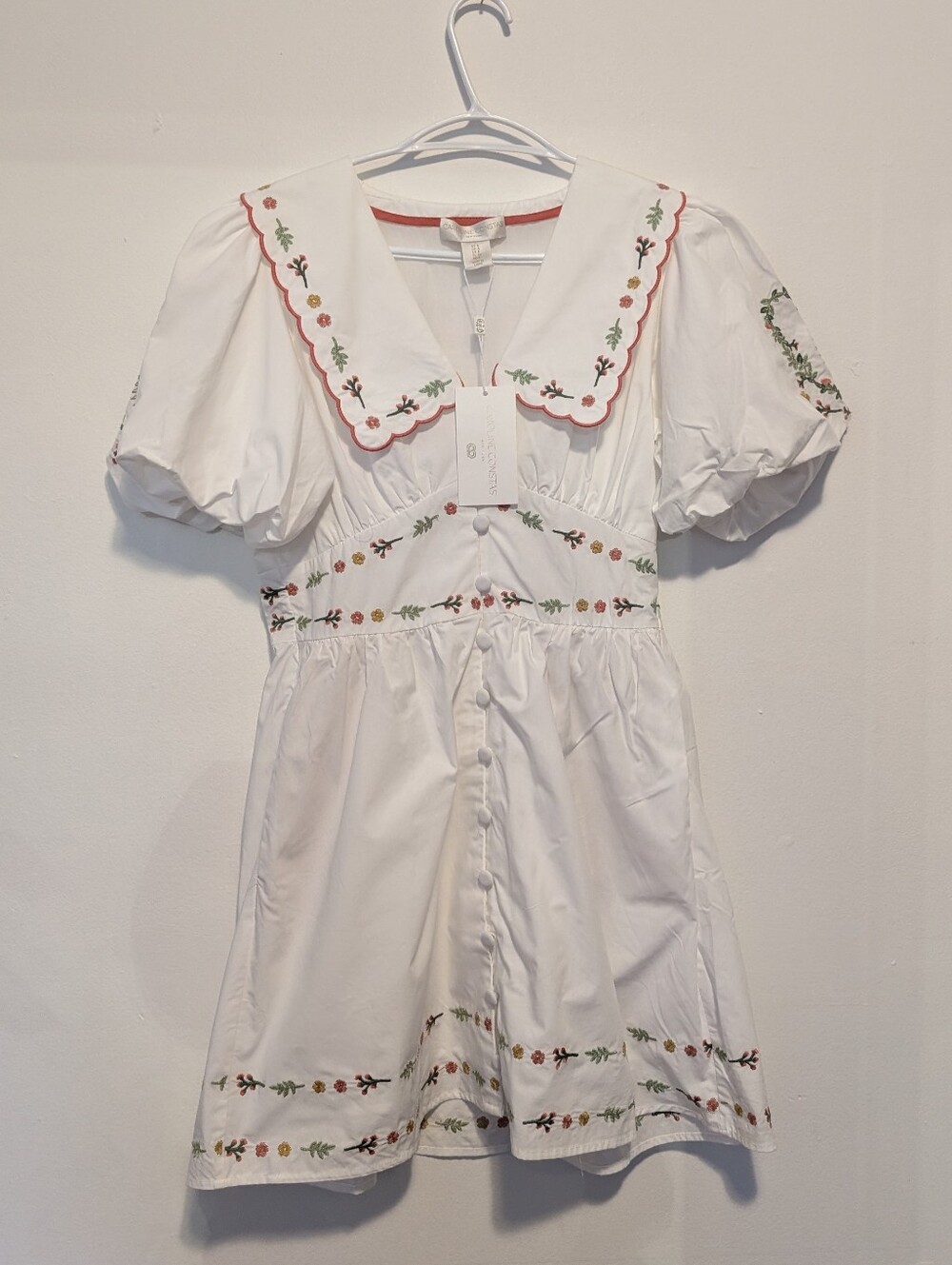 NWT Caroline Constas White Embroidered Mini Dress Peter Pan Collar Bridal Chic 4